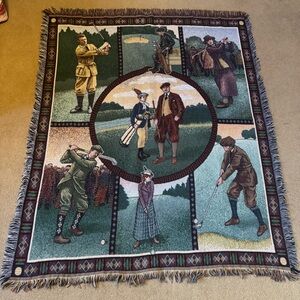 Golf Old School Woven Blanket Throw Tapestry
